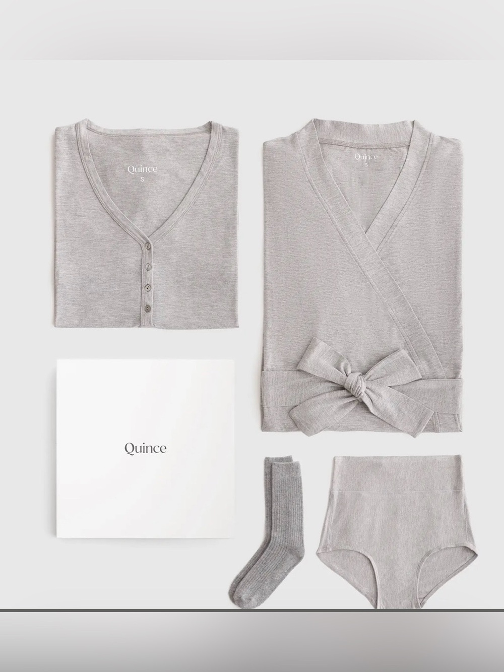 NWOT Quince Hospital Essentials Set Size Small Gown, Robe, Panties & Cozy Socks